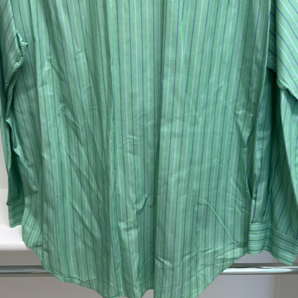 Austin Reed Men’s XL Button Down Long Sleeve Green Blue Stripe 100% Cotton Shirt - Picture 14 of 16